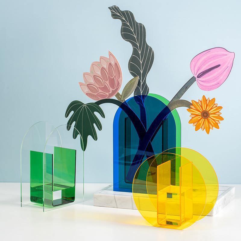 Geometrisk Blommig Akrylvase