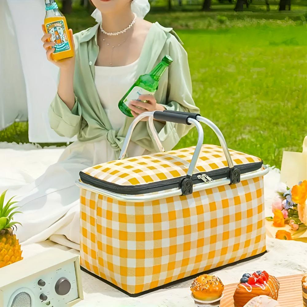 Hopfällbar Isolerad Picknickkorg – Stilren Kylkorg för Strand, Park & Utflykter