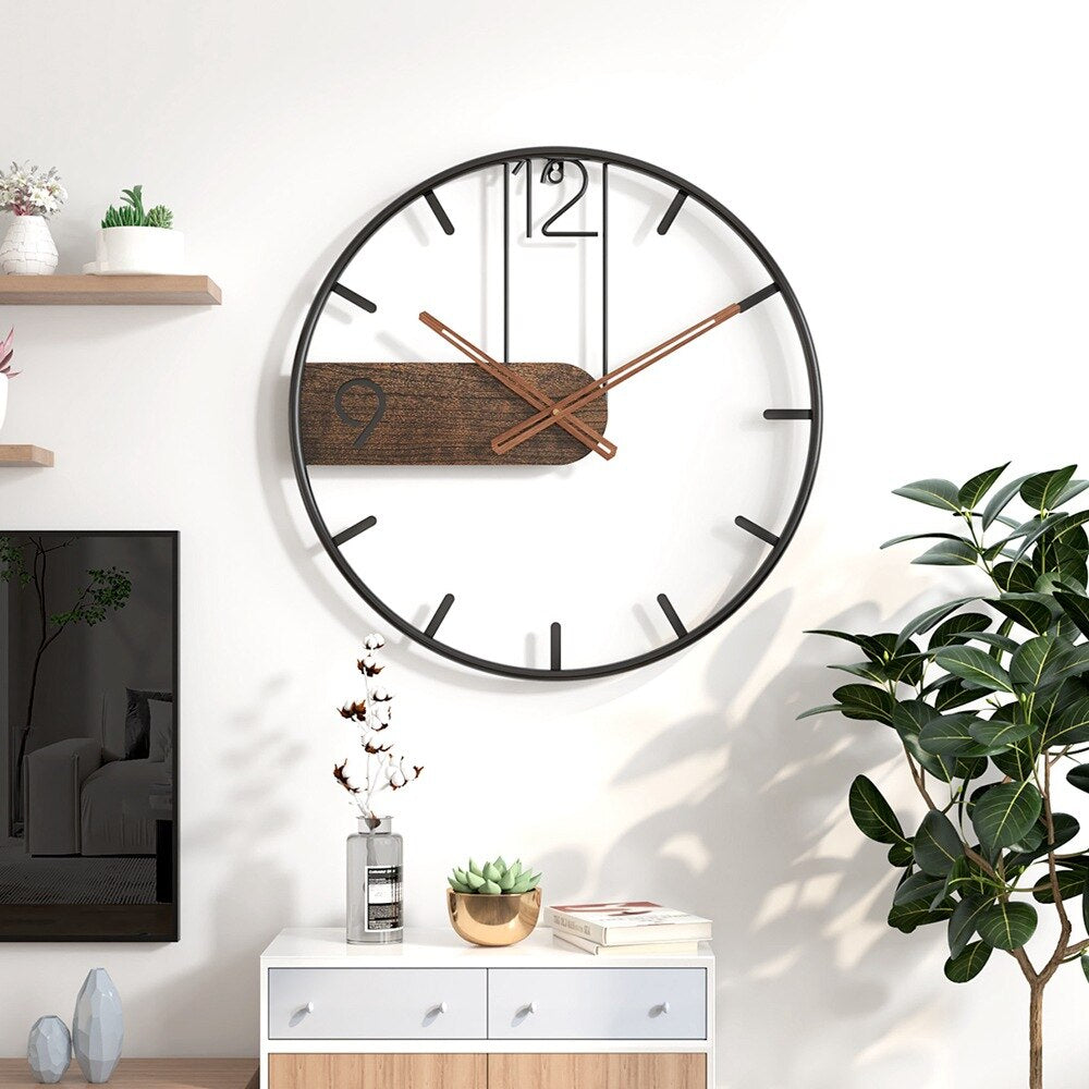 StålValnöt – Elegant Väggklocka i Stål och Valnöt