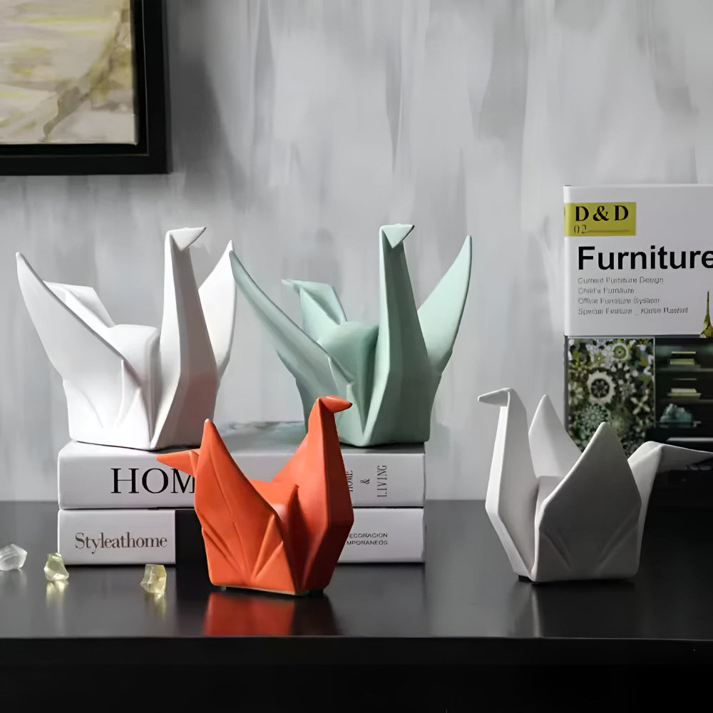 Origami Fågelstaty i Keramik – Modern Konstdekor