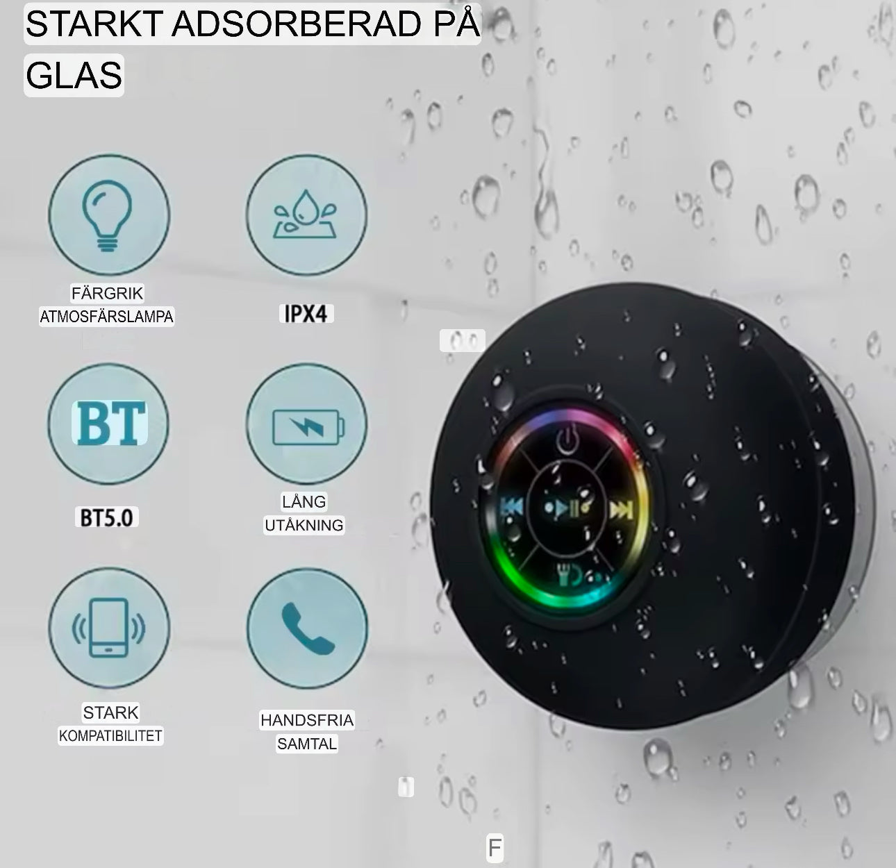 Trådlös Bluetooth Högtalare med LED & Suction Cup