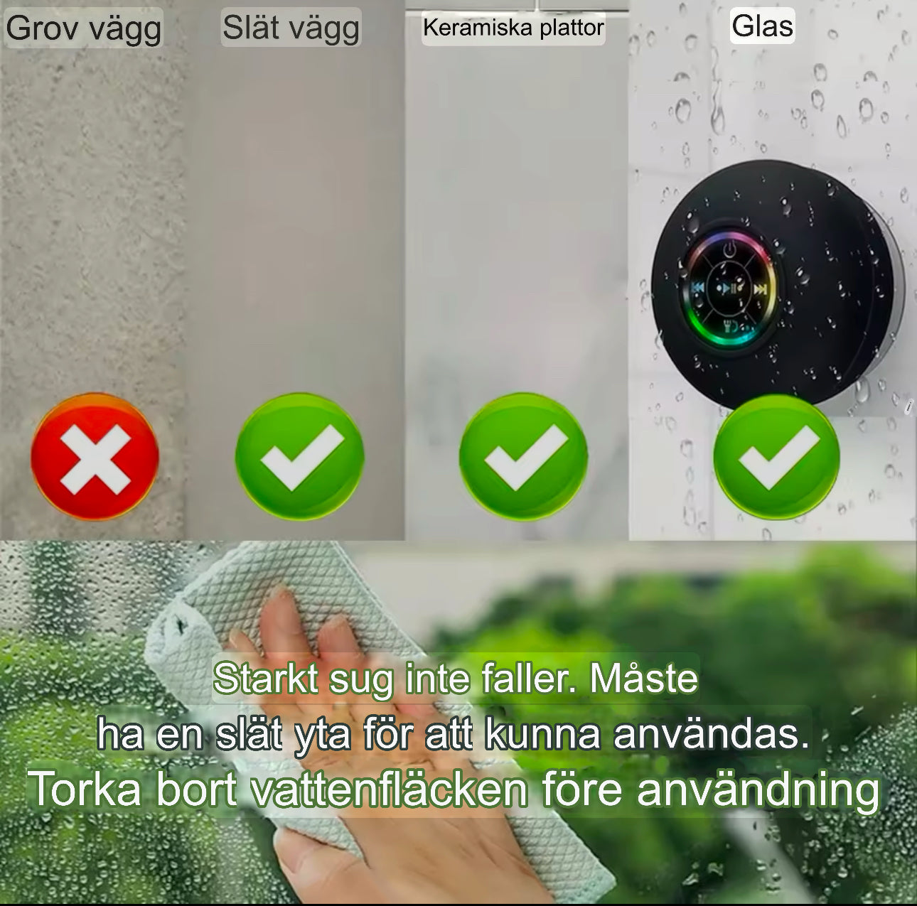 Trådlös Bluetooth Högtalare med LED & Suction Cup