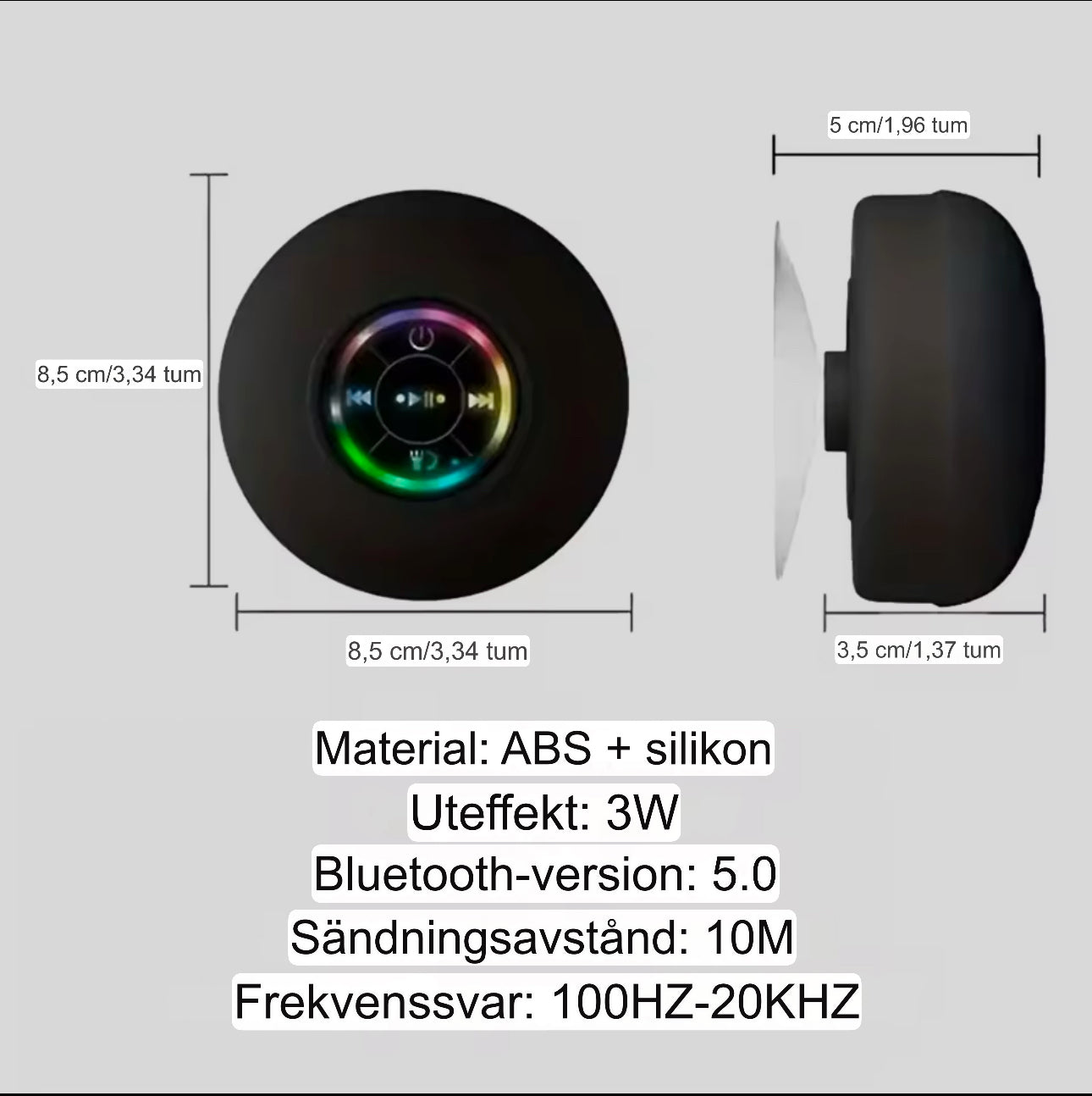 Trådlös Bluetooth Högtalare med LED & Suction Cup