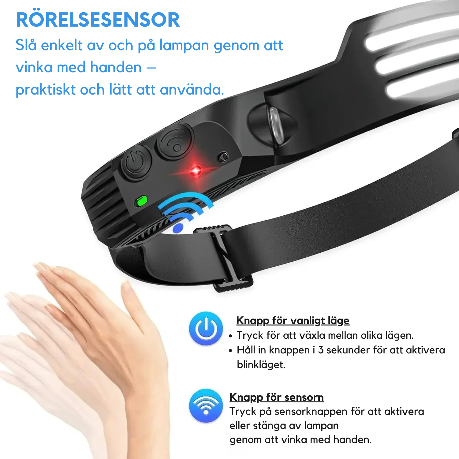 LED Sensor Pannlampa 1200mAh – Uppladdningsbar & Vattentålig