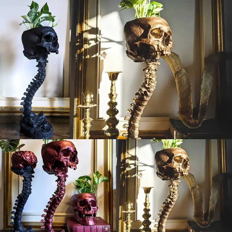 SkullSpine – Gotiskt Planteringskärl med Skalle och Ryggrad